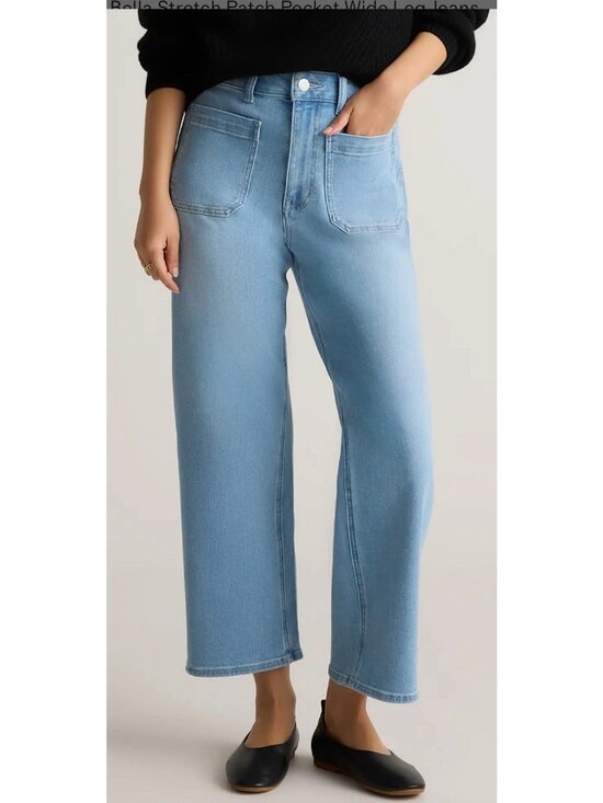 Quince Women Bella Stretch Patch Pocket Wide Leg Blue Pants 28 Boho Spring Crop - Picture 9 of 9